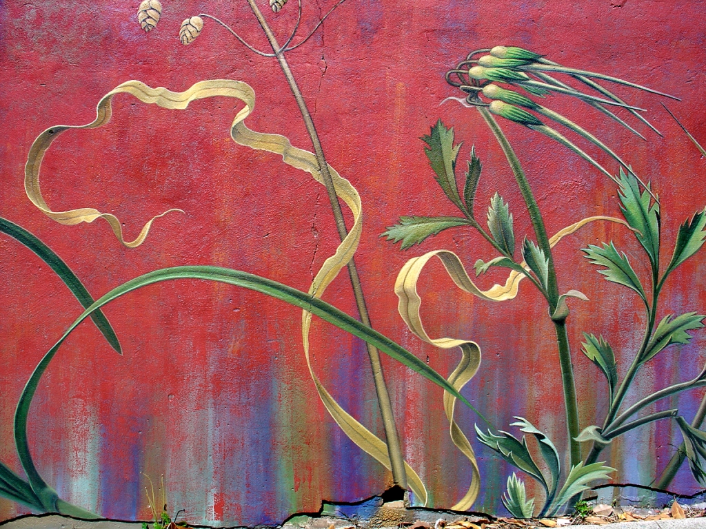 Detail of The Botanical Mural by Mona Caron Detail of The Botanical Mural by Mona Caron