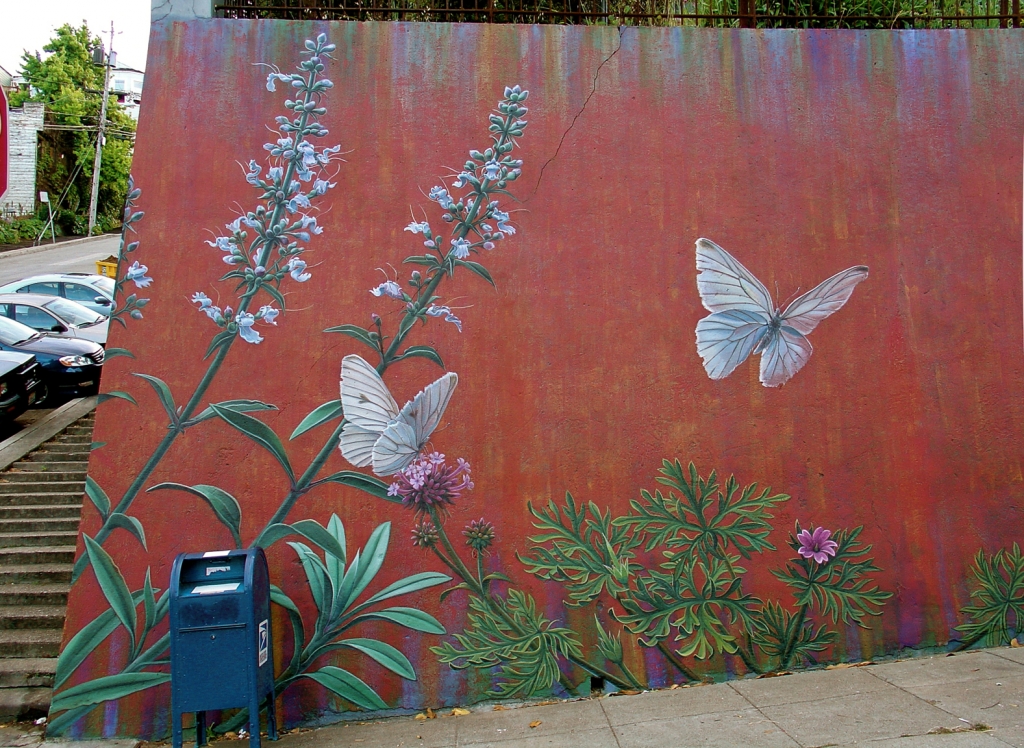 Detail of The Botanical Mural by Mona Caron Detail of The Botanical Mural by Mona Caron