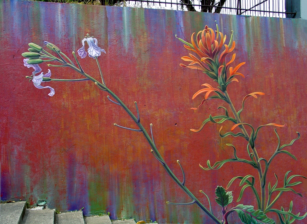 Detail of The Botanical Mural by Mona Caron Detail of The Botanical Mural by Mona Caron