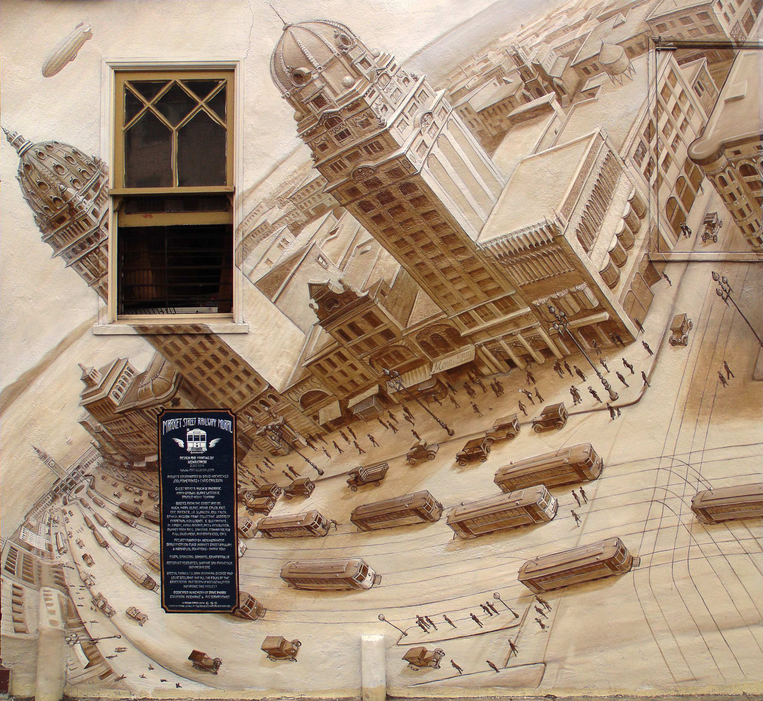 Detail of 1920 Section of Market Street Railway Mural by Mona Caron